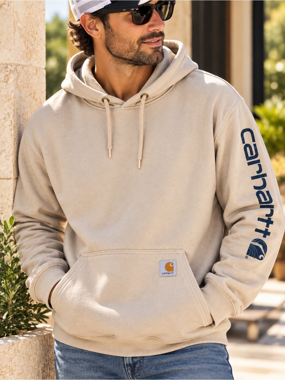 Carhartt Loose Fit Sleeve Logo Hoodie Large Sand Beige K288 #643